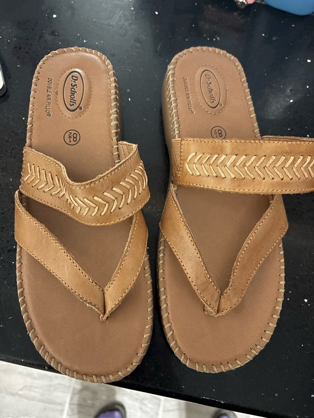 Dr. Scholl's Women's Brown Leather Slide Sandals with Woven Detail